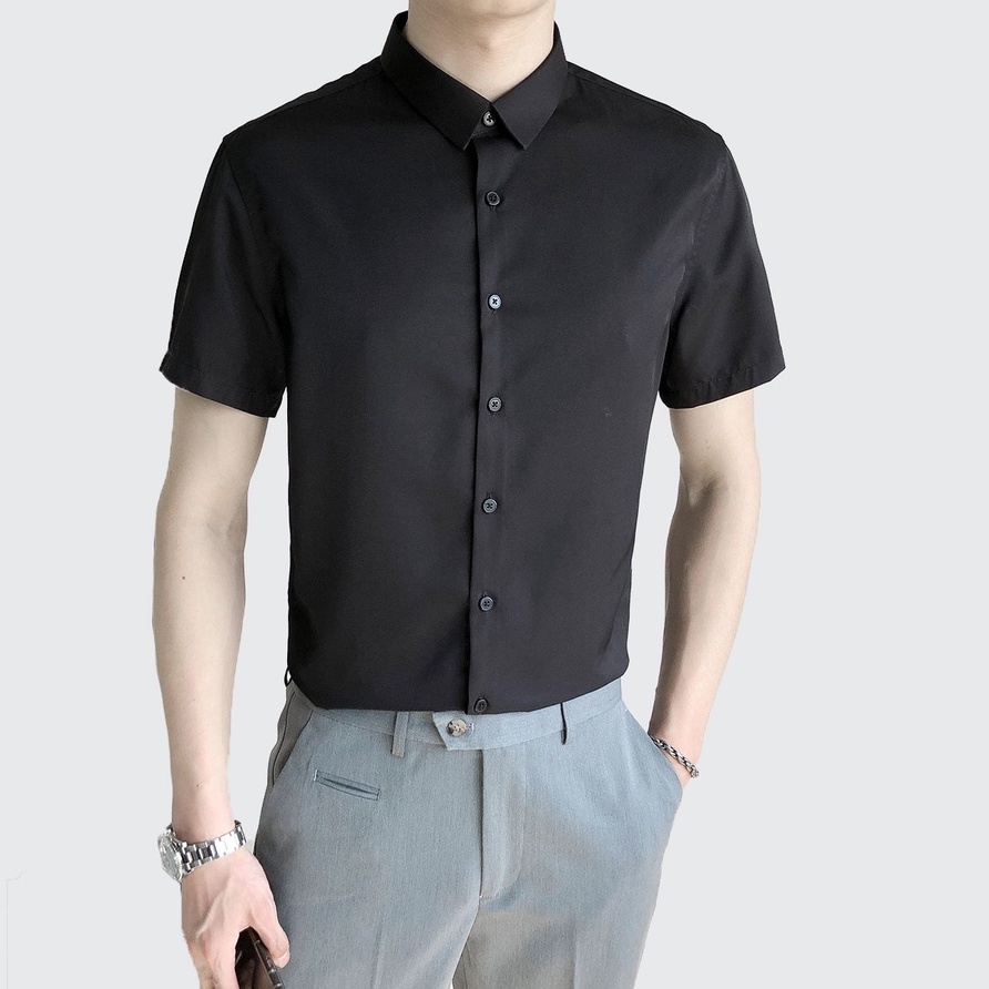 Áo sơ mi nam tay ngắn TCE dáng trơn vải cotton chéo thoáng khí nhẹ mát không bai xù
