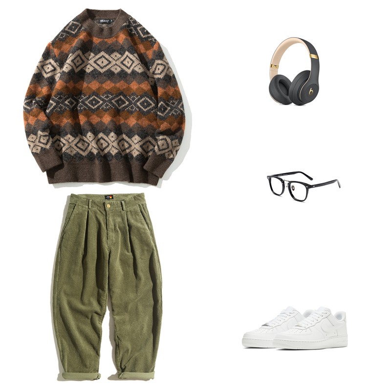 Bộ áo len và quần nam phong cách vintage Nhật Bản mitbg000