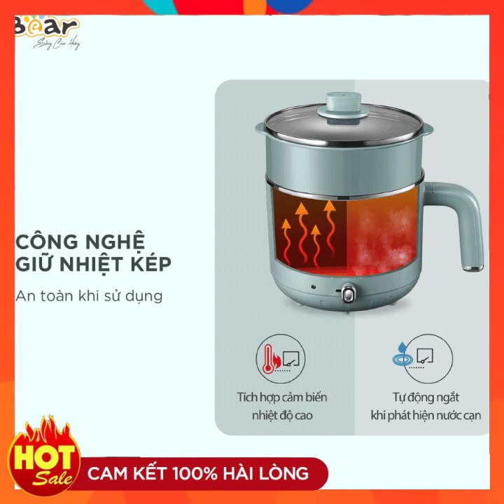 Nồi Lẩu Điện Đa Năng, Nồi Lẩu Mini, Đa Năng Kèm Lồng Hấp, Bear - DRG-D12M5, Chính Hãng Bảo Hành 18 Tháng