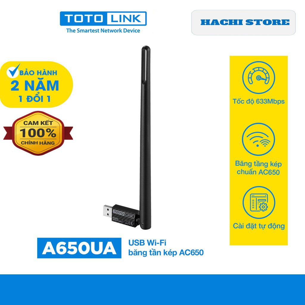 USB Wi-Fi băng tần kép chuẩn AC 650Mbps TOTOLINK A650UA -  Hàng phân phối chính hãng