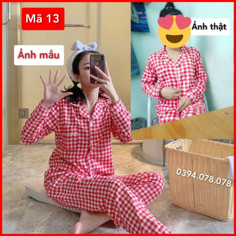 - Bộ ngủ pyjama dài tay kẻ caro thời trang 2023