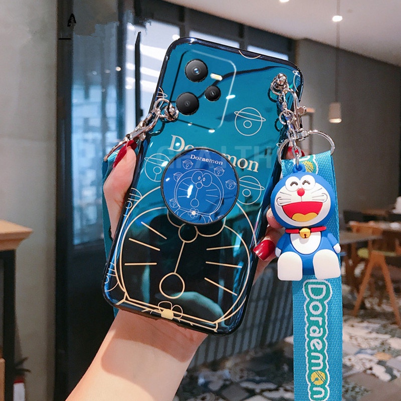 Ốp Điện Thoại Dẻo Họa Tiết Doremon Kèm Dây Đeo & Búp Bê Cho realme c35 9i realme9 pro + 9pro narzo 50a prime narzo50 9proplus 2022