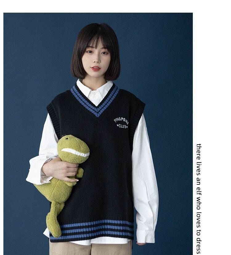 Áo sweater nữ sinh dáng rộng cổ chữ V phong cách Nhật Hàn