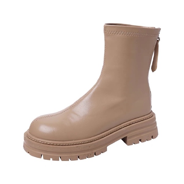 Boots nữ cổ ngắn da mềm ôm chân đế dày cao 4cm có khoá kéo