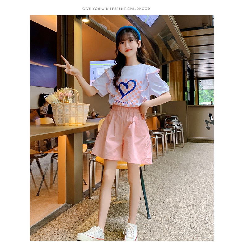 VL54 Size130-170 (22-45kg) Set bộ bé gái (áo+quần vải thô Hàn Quốc) Thời trang trẻ Em hàng quảng châu