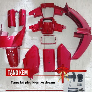 Bộ nhựa nguyên sinh ABS xe Honda-DREAM II màu đỏ, đầy đủ phụ kiện