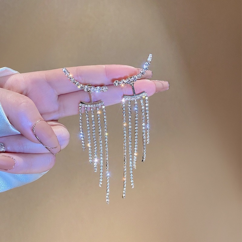 1 Đôi Bông Tai Dáng Dài Đính Đá Zircon Lấp Lánh Sang Trọng Thời Trang Cho Nữ