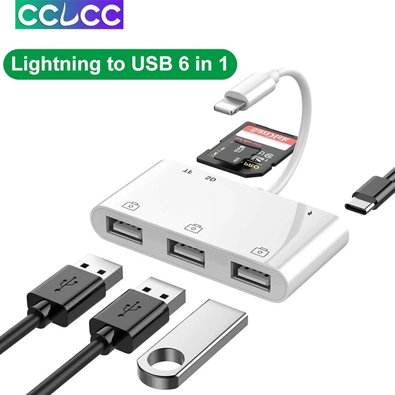 Đầu Đọc Thẻ 6 Trong 1 lightning Sang USB OTG SD / TF / USB lightning Cho  iPhone