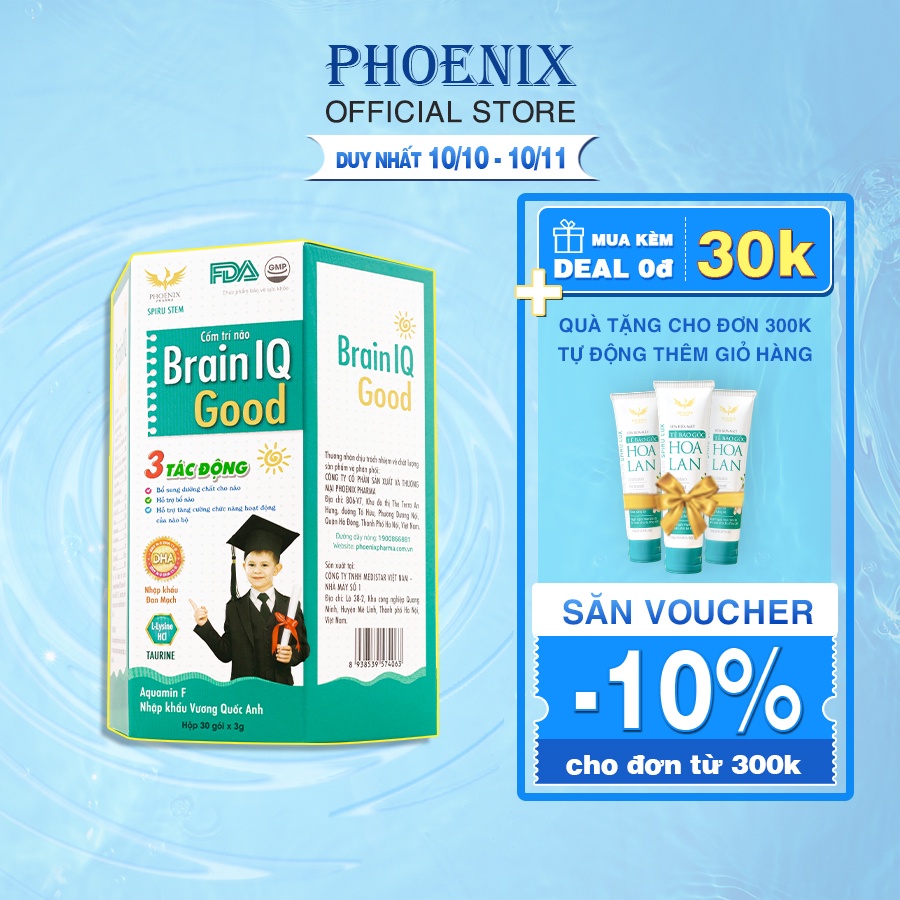 Thực phẩm phát triển trí não cho trẻ Brain IQ Good Golden Phoenix Pharma, Hộp 30 gói