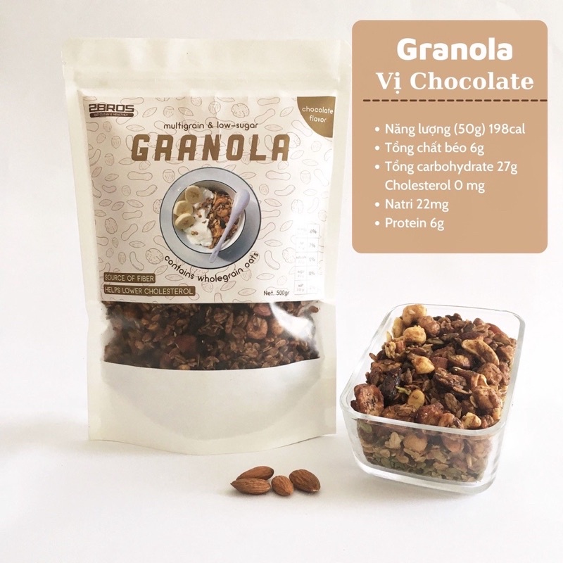 Granola siêu hạt, Ngũ cốc ăn kiêng 2Bros 3 vị, Dành cho người ăn kiêng, người bị tiểu đường, người luyện tập thể thao.