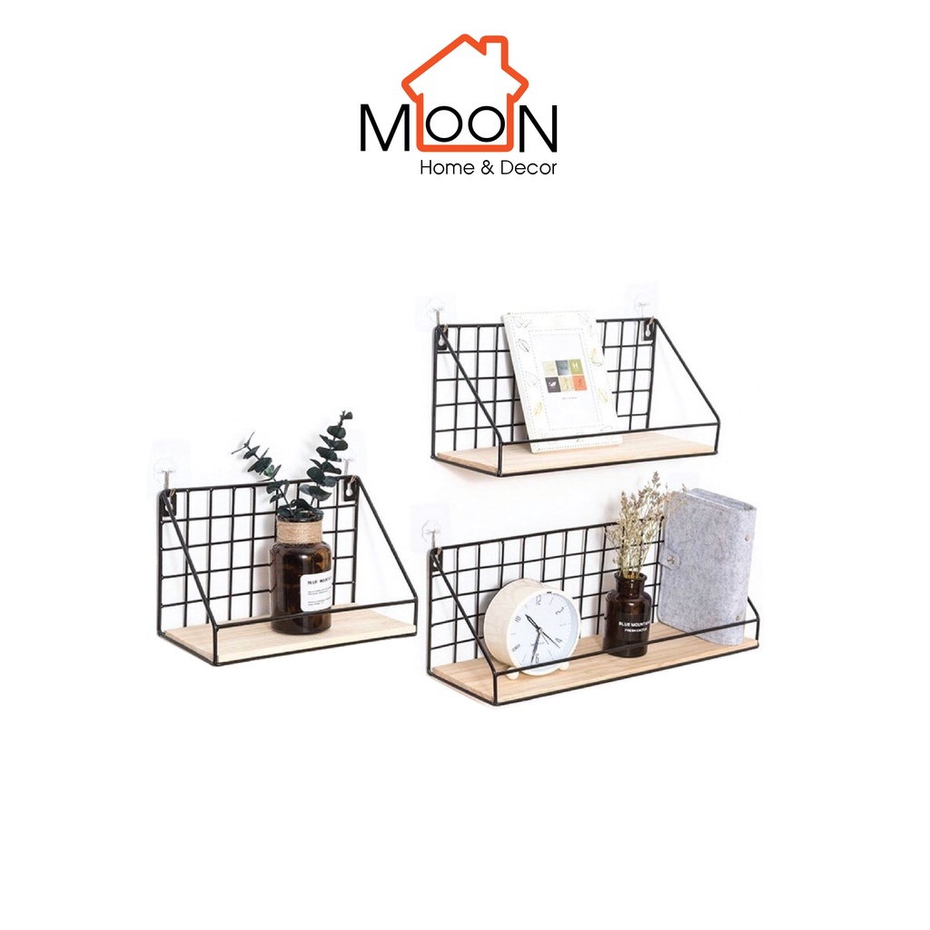 Kệ sắt đế gỗ treo tường decor trang trí nhà, để đồ đa năng tặng kèm đinh
