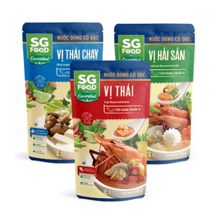 Combo 3 gói Nước dùng cô đặc SG Food vị Thái, vị Thái chay và vị Hải sản (180g/1 gói)