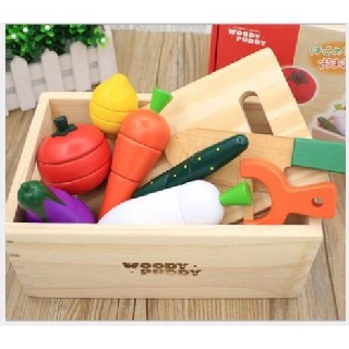 Bộ đồ chơi cắt rau củ bằng gỗ cho bé - Có khay đựng (Nhật Bản)