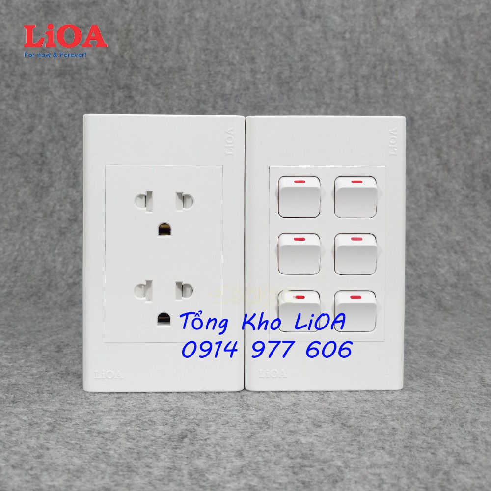 Combo ổ cắm điện đôi 3 chấu LiOA 16A 3520W + 6 công tắc điện - Lắp âm tường