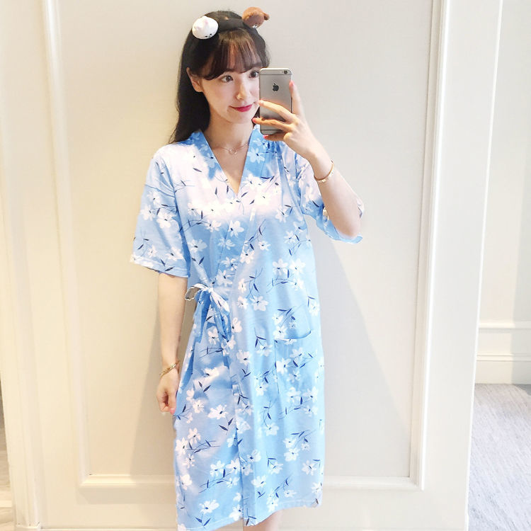 Áo Choàng Ngủ Cotton Tay Ngắn Phong Cách Kimono Hàn Quốc Thời Trang Mùa Hè Cho Nữ Mới