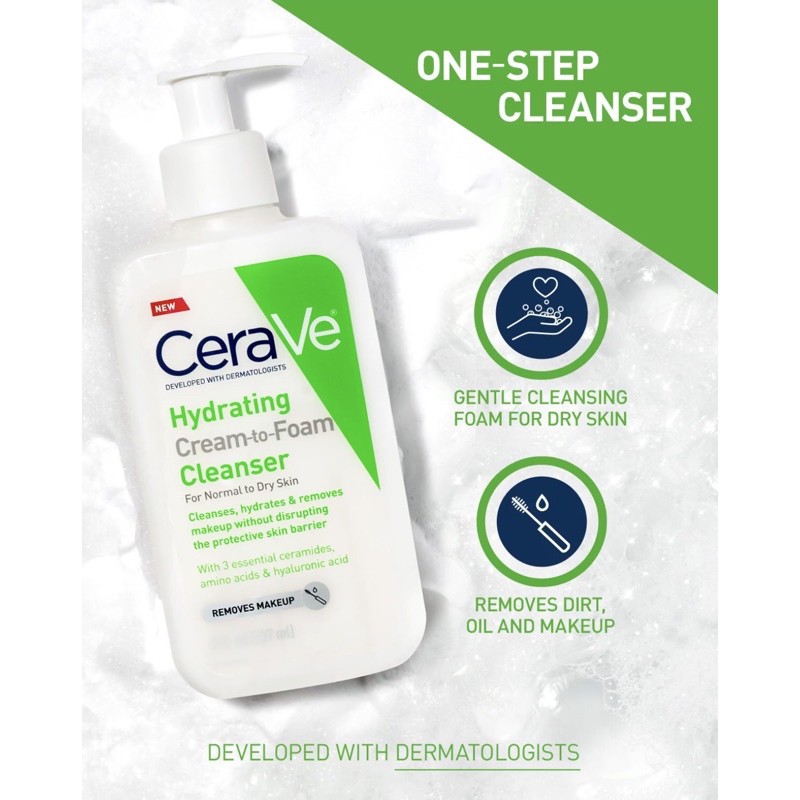 [Mã COS1904 giảm 8% đơn 300K] [NEW] Sữa rửa mặt Cerave Hydrating Cream-to-Foam Cleanser (355mL) | BigBuy360 - bigbuy360.vn