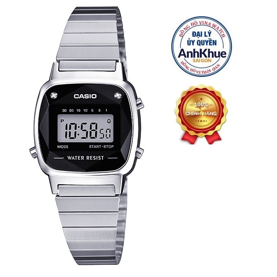 New Đồng Hồ Nữ Casio LA670WAD-1DF Điện Tử - Dây Đeo Kim Loại - Mặt Vuông Đính Đá Kim Cương