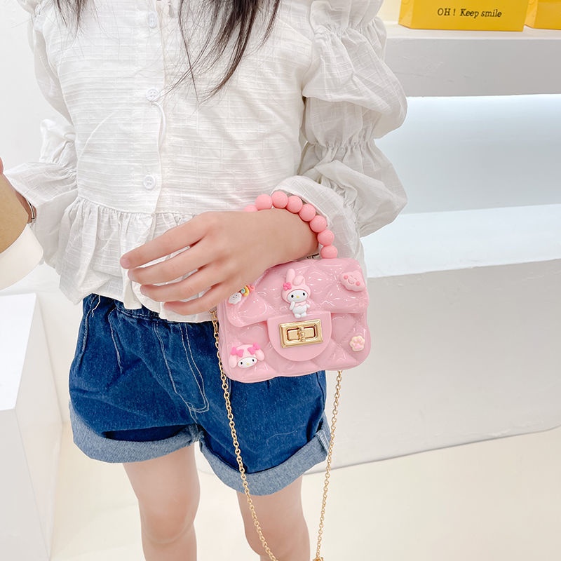 Túi Đeo Chéo Vai Bằng Silicone Có Dây Xích Họa Tiết My Melody Dễ Thương Dành Cho Bé Gái