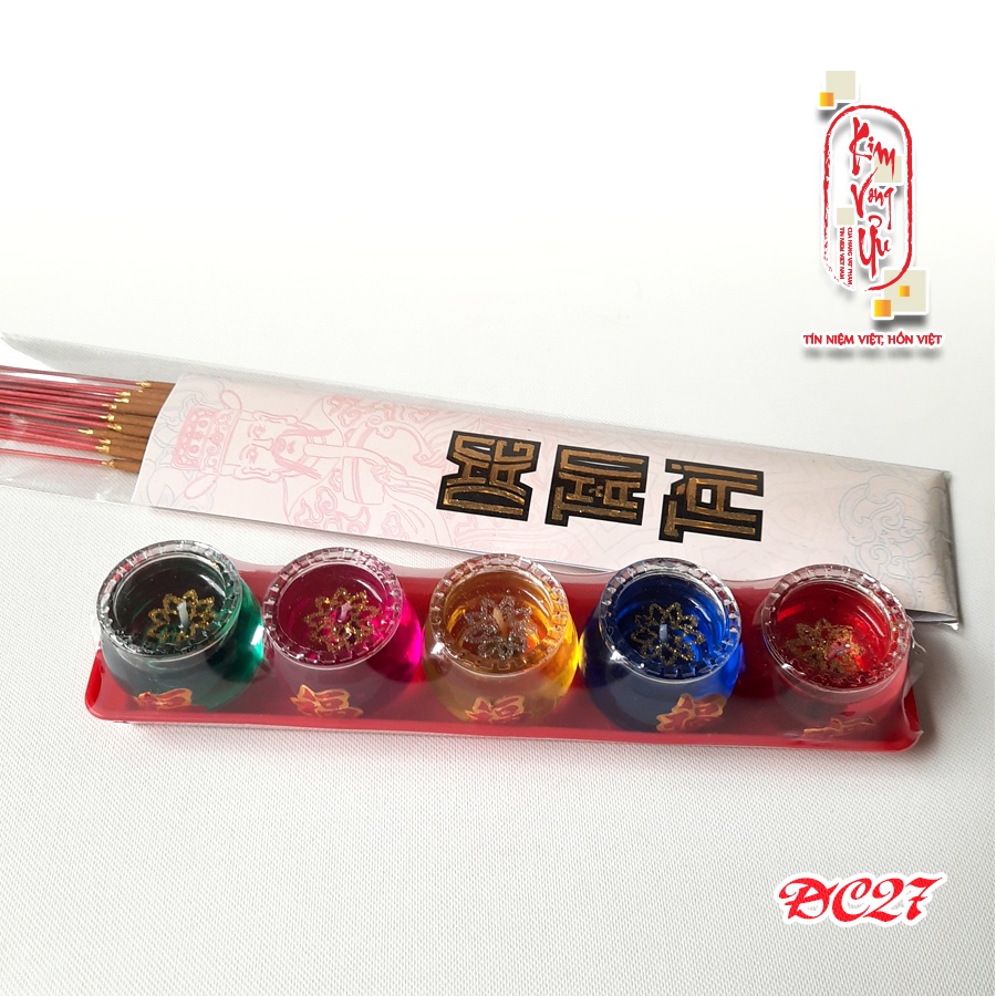 Đèn cầy ly Ngũ Sắc cúng Thần Tài Ông Địa ĐC27 cao 3.5 cm Kim Vong Ưu