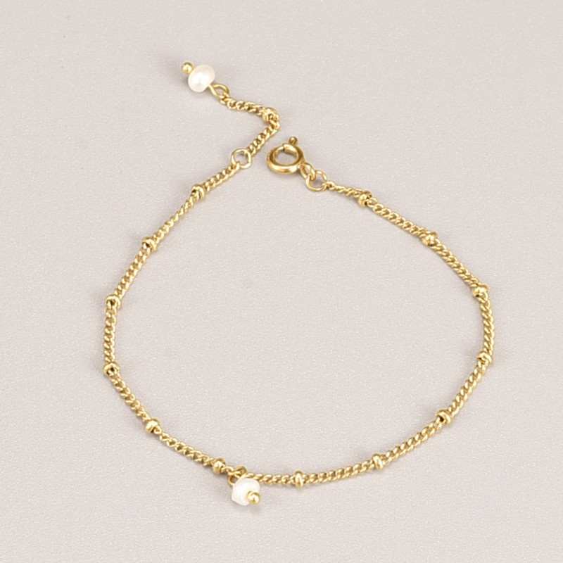 Lắc Tay Dây Mảnh Ngọc Trai Nhân Tạo Nhỏ Titan Ko Đen TT 4263