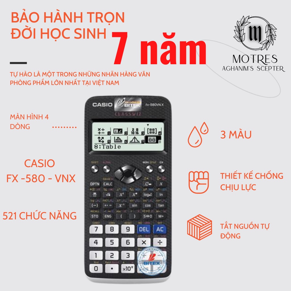 Máy tính Casio Fx-580vn X- Bảo hành 7 năm chính hãng