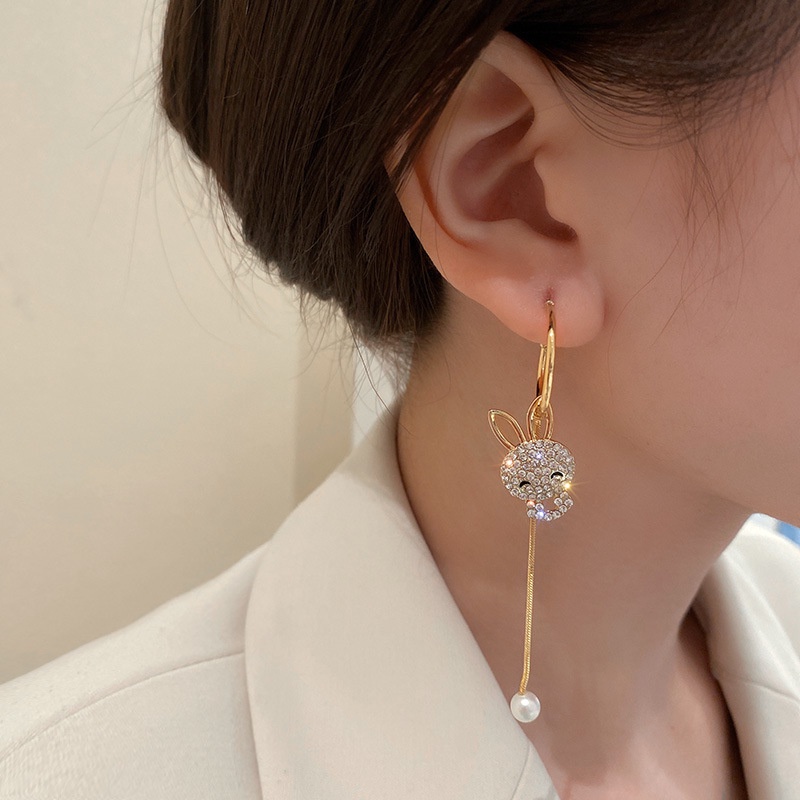 Khuyên Tai Hình Thỏ Dễ Thương Đính Ngọc Trai Giả Phong Cách Hàn Quốc