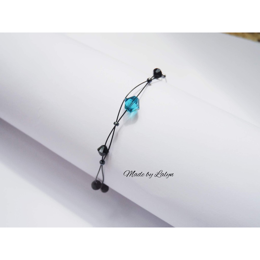 Vòng tay Lắc tay pha lê Swarovski Áo handmade cao cấp chính hãng B023 màu xanh ngọc Indicolite
