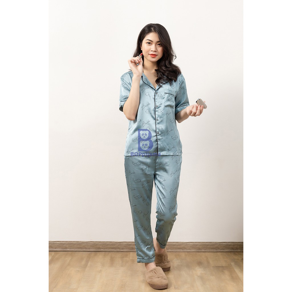 Bộ đồ ngủ nữ pizama tay áo cộc quần dài vải lụa chất mát, thoải mái- HATIBO 07 | BigBuy360 - bigbuy360.vn