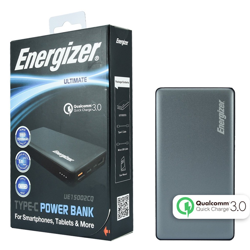 Pin Sạc Dự Phòng Energizer 15.000mAh QC 3.0 UE15002CQ - Hãng Chính Hãng