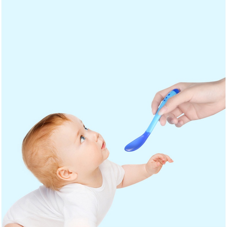 Muỗng Ăn Dặm Cho Bé , Thìa Ăn Dặm Báo Nóng Cho Bé Nhựa Dẻo Cao Cấp