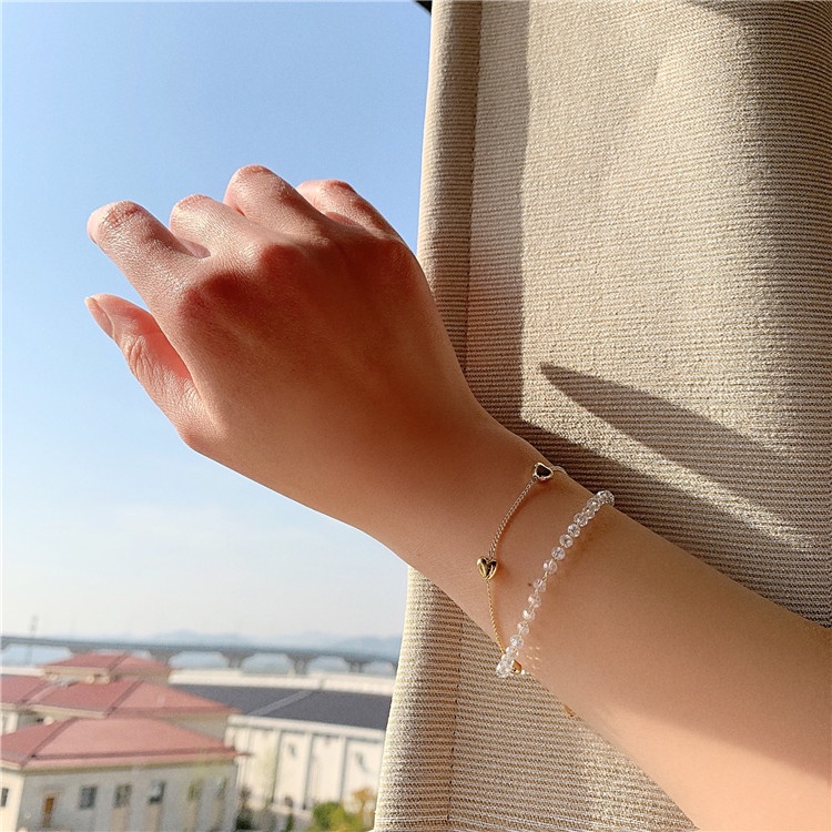 Vòng tay nữ Etrendy hai lớp phối mặt hình trái tim đính đá thời trang phong cách Hàn Quốc