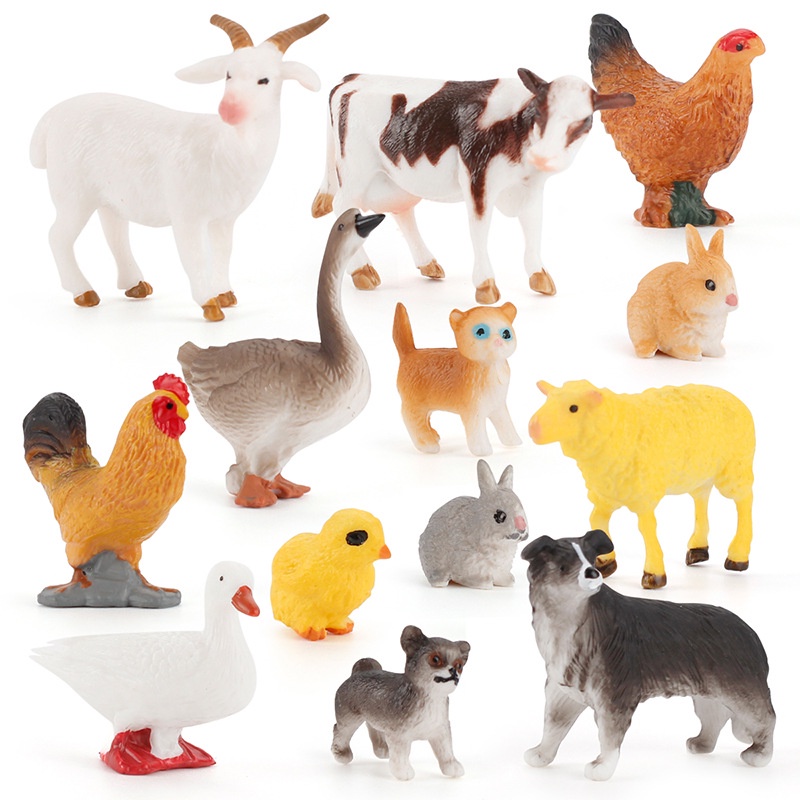 ♚Manufacturers Wholesale♚Simulation farm ranch small animal model puppies sheep rabbits poultry chickens ducks and geese desktop sand table ornaments children's cognitive science education toys desktop decoration small ornaments
