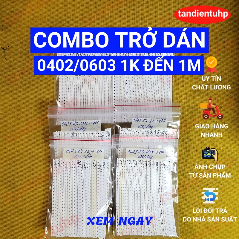 Combo Trở Dán 0402/0603 sai số 1% - Với 93 mã 48 trị số. Tổng 3450 con và 4650 con.