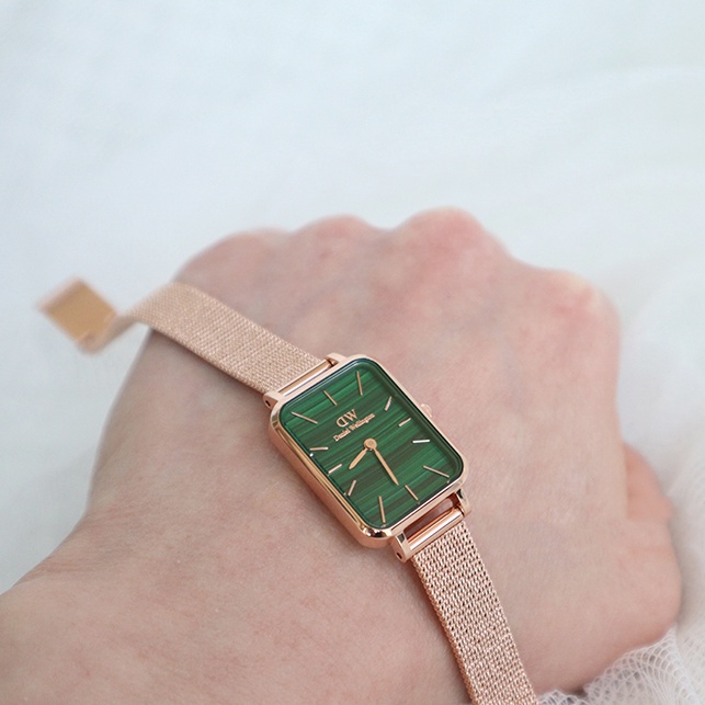 Combo Đồng Hồ Nữ Daniel Wellington Quadro Pressed Melrose Green & Vòng Tay Classic Cuff V1 DW Chính Hãng - OtisWatch