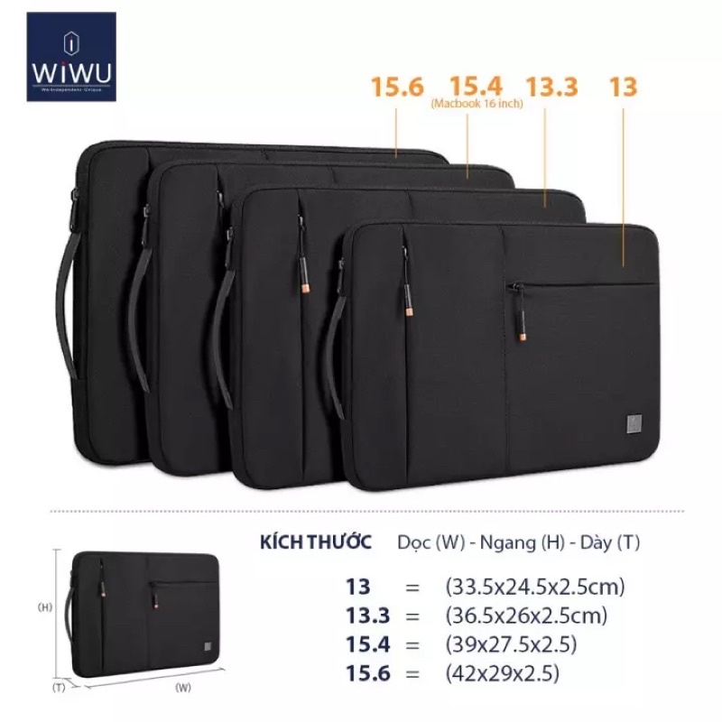 Túi chống sốc cho MACBOOK/ LAPTOP chính hãng Wiwu Alpha Slim Sleeve  - Túi xách dọc laptop 13inch, 14inch, 15inch
