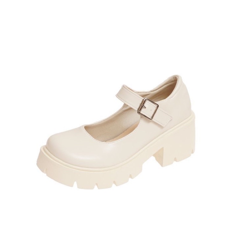 Giày lolita ulzzang đế cao 6cm siêu đẹp 3 màu đen bóng đen nhám trắng (SẴN ĐEN)