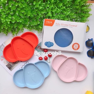 Khay ăn dặm silicon, đế hút Kean hình con voi có nắp đậy