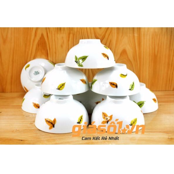 Bộ 10 Bát ăn cơm cao cấp gốm sứ Bát Tràng hình Cái lá - BT02
