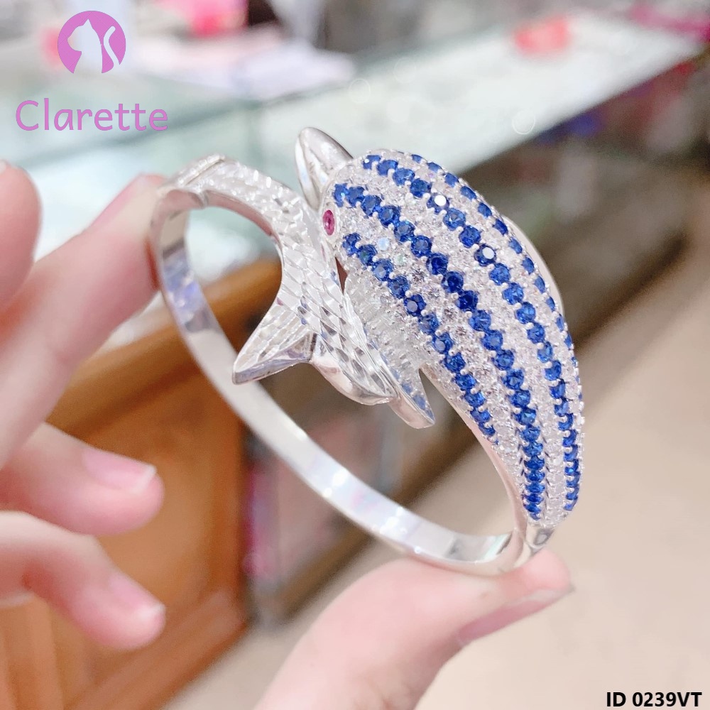 Vòng tay bạc hở hình cá heo Clarette 0239VT