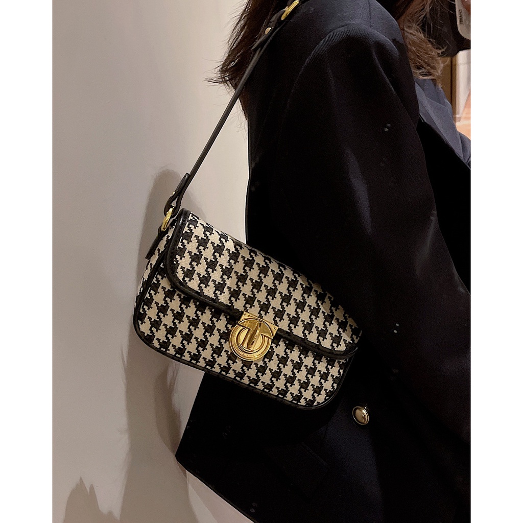 Túi Đeo Chéo Vai Họa Tiết houndstooth Thời Trang Phong Cách retro