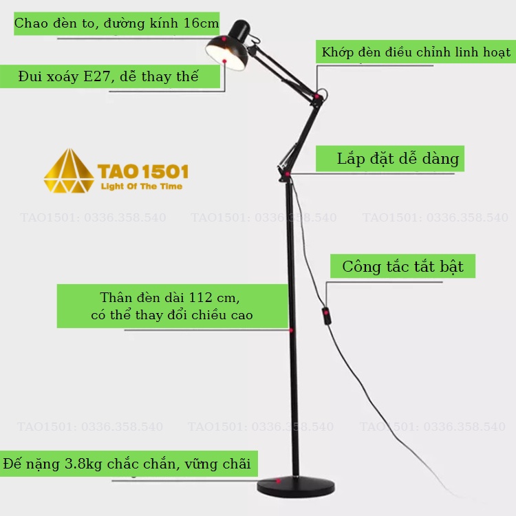 Đèn cây trang trí cao cấp cao 2m - Đọc sách - Làm việc