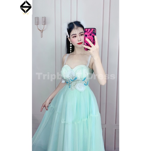 Đầm xoè công chúa 2 dây siêu xinh kết hoa nổi TRIPBLE T DRESS - size M/L - MS395V