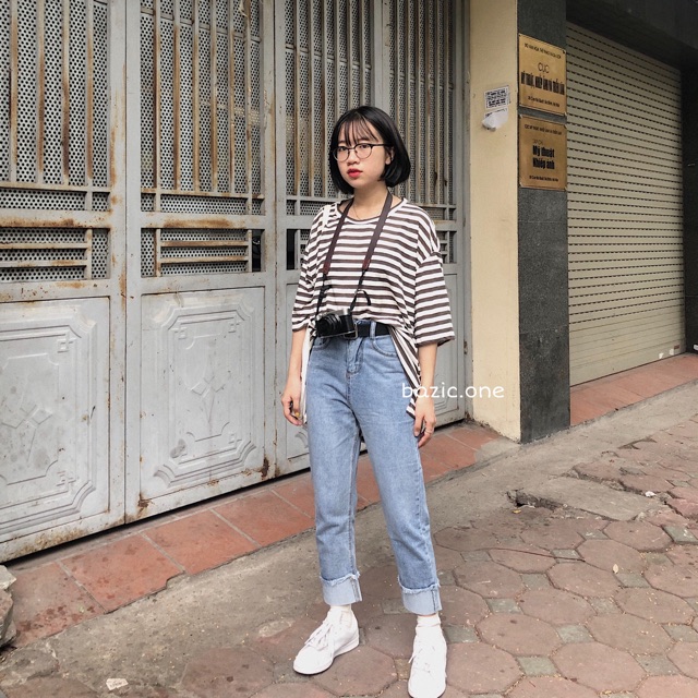Quần baggy jeans xắn gấu