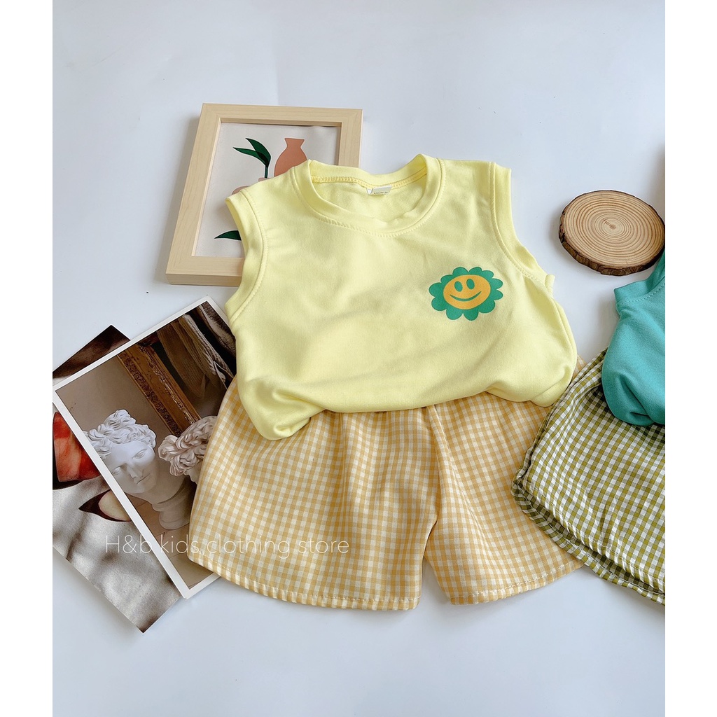 Bộ Ba Lỗ Bé Gái, Bé Trai 10-20kg Chất Cotton QC Phối Quần Kẻ Đũi, Bộ Đồ 3 lỗ Cho Bé Mặc Đi Chơi - AN.KID