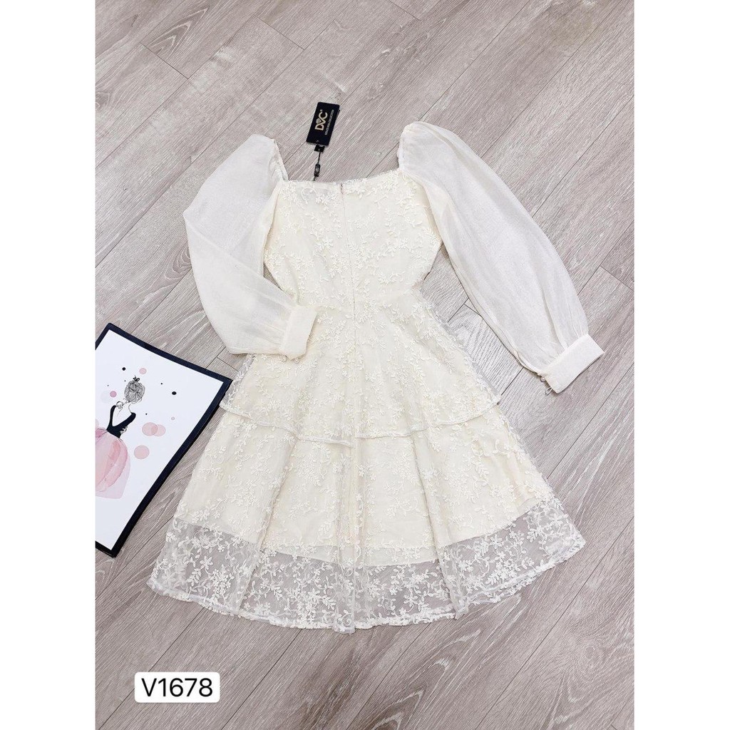 [Nhập WAMAR931 giảm ngay 15k]Đầm cổ vuông tay bồng hoa nhí công chúa cao cấp V1678_ Zin Boutique [Kèm ảnh thật]