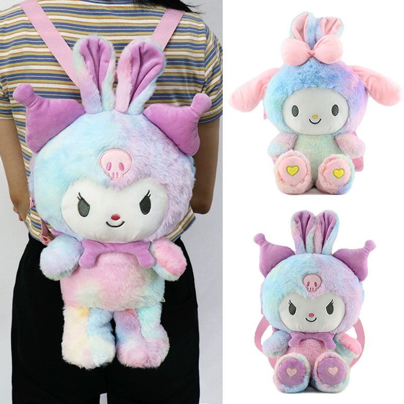 Ba Lô Hình Kuromi Melody Nhồi Bông Mềm Mại Đính Nơ Phối Ren Dễ Thương Cho Bé Gái