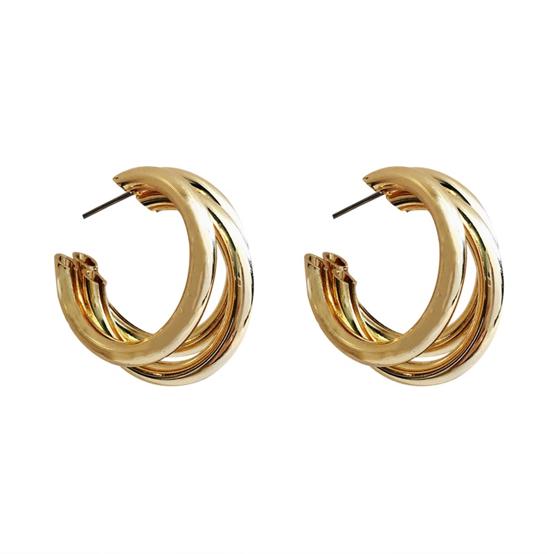 Khuyên Tai Kim Bạc Dáng Tròn Thời Trang Hàn Quốc Sang Trọng