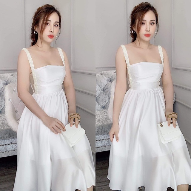Com bo đầm Trắng Da Tiệc