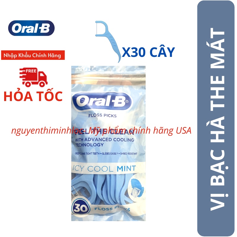 Túi Cung Tăm Xỉa Răng Chỉ Nha Khoa Oral-B Complete Icy Cool Mint Teeth Flossing Picks 30 Cây/1 Gói Vị Bạc Hà