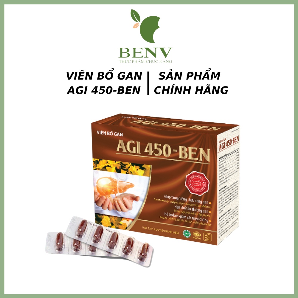 Viên uống bổ gan AGI 450-GEN BenV hộp 60 viên giúp tăng cường chức năng gan hạn chế tổn thương gan do bia rượu, hóa chất